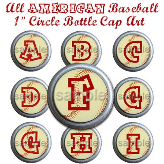 All American Baseball Bottle Cap Digi Alpha 1 Inch Circle Etsy