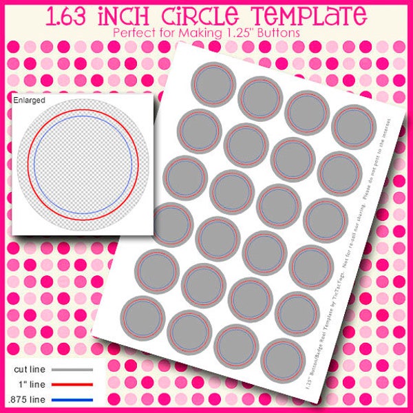 Instand Download - 1.63 Inch Template for Flair Button Machine Digital Sheet DIY Badges 1.25" Circles 8.5" x 11" PSD