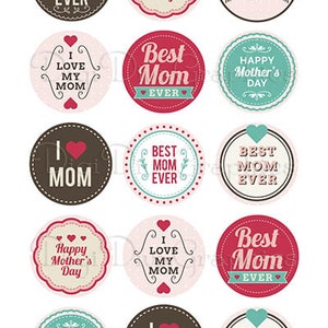 Mother's Day Sayings Bottle Cap Images 1 Inch Circles Digital JPG Instant Download BC1047 image 2