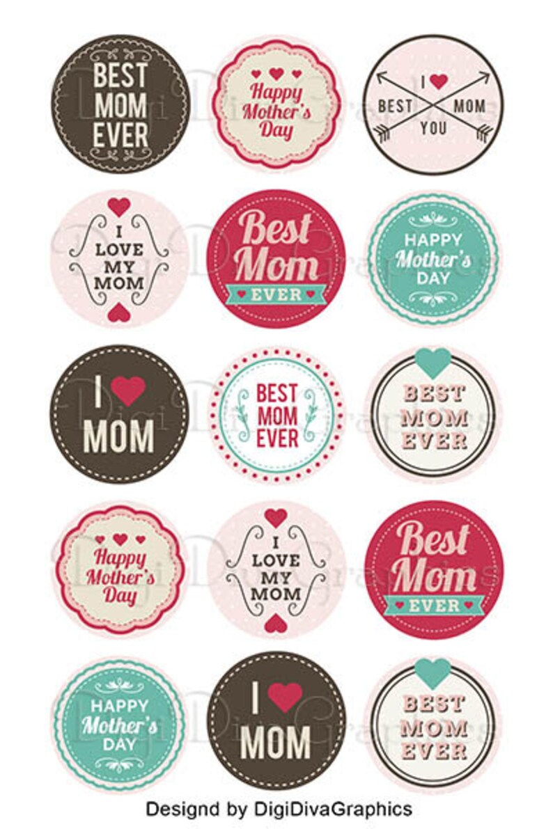 Mother's Day Sayings Bottle Cap Images 1 Inch Circles Digital JPG Instant Download BC1047 image 2