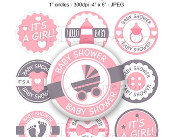 It's A Girl Baby Shower Bottle Cap Images Pink 1 Inch Circles Digital JPG - Instant Download - BC1156