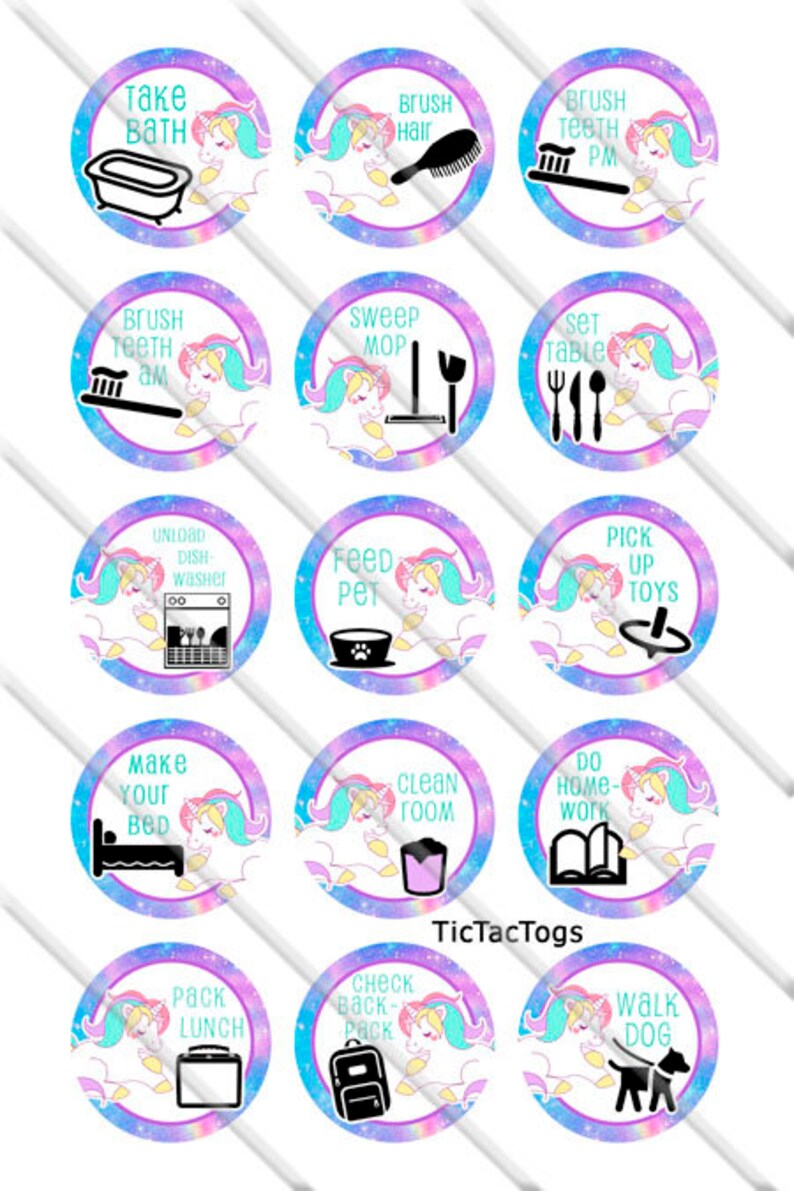 printable unicorn chore chart behavior reward diy magnets girl etsy