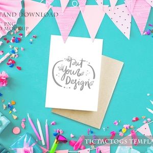 Birthday Card Mockup - Party Invitation Mockup Template - 5x7 Insert Photo Card Bunting Confetti - Instant Download