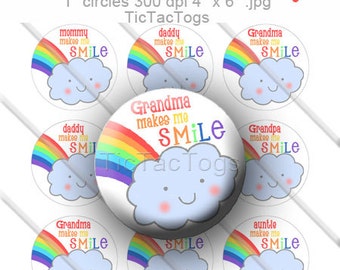 Rainbow Cloud Smile Sayings Bottle Cap Images Digital Set 1 Inch Circle 4x6 JPEG - Instant Download - BC243