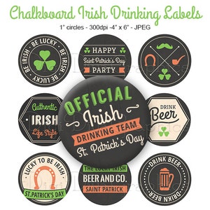 Irish Drinking Team Sayings Bottle Cap Images Saint Paddy's Chalkboard 1 Inch Circles Digital JPG Instant Download BC1159 image 1