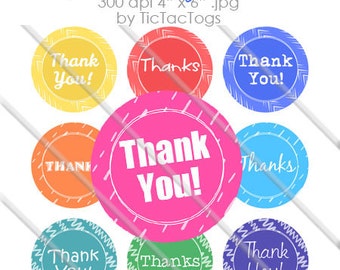 Colorful Thank You Patterned 1 Inch Circles Bottle Cap Images Collage 4x6 - Instant Download - BC572