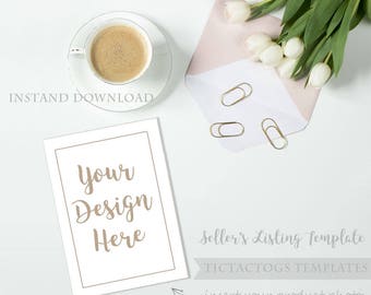 Card Mockup Invitation Template 5x7 Insert Flowers Tuilp Coffee - Instant Download