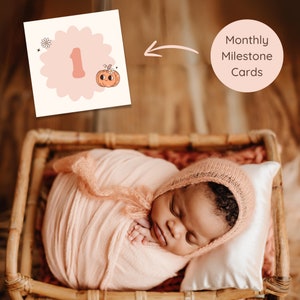 Lindas tarjetas de hitos para bebés de calabaza de Halloween, juego de 1 a 12 meses, tarjeta de hitos mensual imprimible, regalo de baby shower, tarjetas de mes para bebés DIGITAL RH10