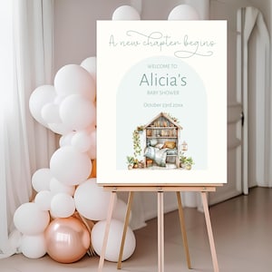EDITABLE A New Chapter Baby Shower Sign Gender Neutral Shower Sign Books Baby Shower Decor Book Themed Storybook Baby Shower Sign NC02