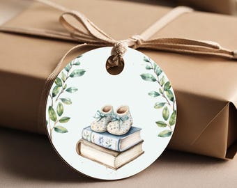 Imprimable nouveau chapitre étiquette de cadeau de naissance, livre sur le thème étiquette de faveur bibliothèque étiquette de fête bébé, sexe neutre, douche de bébé, livre étiquette de faveur NC03