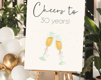 Cheers to 30 Years Sign: Minimalist Birthday Welcome (Digital Download)