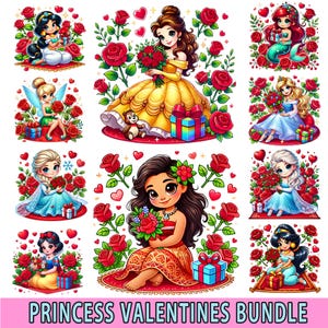 Cute Princess Cartoon Valentine's Design PNG Bundle , Cartoon Chicana style Png, Cartoon Valentine's Png, Gift for Her, Valentine Gifts