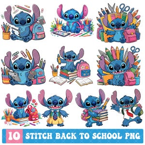 Stitch back to school PNG bundle, 10 stitch PNG, Stitch PNG transparent, Cute Stitch back to school, Good quality, Digital Download