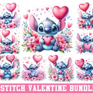 Paquete de lindos diseños de dibujos animados de Stitch para San Valentín PNG, Stitch para San Valentín PNG, Stitch para San Valentín PNG, regalo para ella, regalos de San Valentín