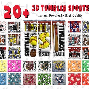 Sports 20oz Tumbler Wrap Sublimation Bundle Png, 20oz Baseball, SoftBall, Basketball Tumbler Wrap Png, Cartoon Tumbler Wrap Digital
