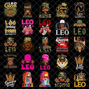 Zodiac Queen PNG Bundle, Leo Scorpio Libra png, Black Girl Zodiac Sublimation, Birthday Month png, Horoscope Digital Download