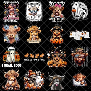 Halloween Highland Cow PNG bundle, Bull Png,Retro Halloween Png, Ghost Cows Png, Funny Cow Png, Fall Png,Spooky Season,Cow Halloween png