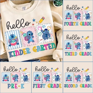 Hello School Stitch Png Bundle, Blue alien Back to School Png, First Day Of School Png, Kids School Png, PreK To Fourth Grade Shirt Design