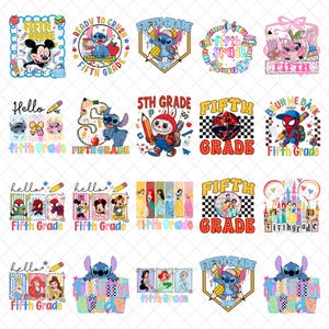 Fifth Grade PNG Bundle,Back To School PNG, Cute Cartoon Character Png, Happy Back To School Png, School Bundle Png, Digital File