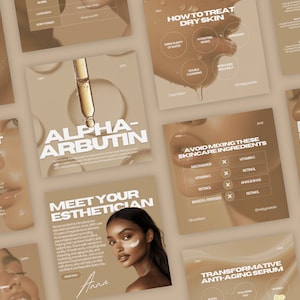 Luxury Beige Skin Expert Instagram Templates, Skin Specialists, Gold Beauty Businesses and Spas, Skincare Coaching, Acne Social Media Posts