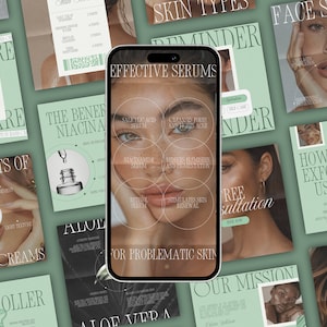 Luxury Mint Skincare Canva Templates | Instagram Post & Story Designs | Beauty Businesses, Estheticians, Acne Specialists, Coaches