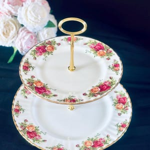 Royal Albert Old Country Roses Two-Tier Cake Stand.  English Bone China