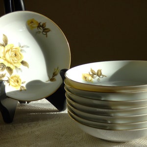 Vintage Harmony House Berry Bowls: Yellow Rose Pattern, Set of 8