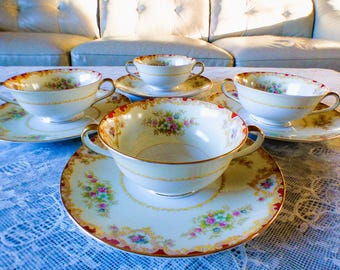 Vintage Noritake Cream Soup Bowls & Underplates - Hampton