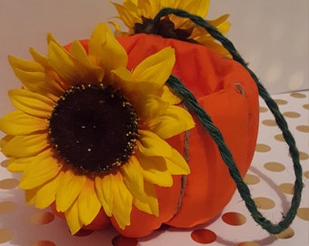 Pumpkin Flower Girl Basket Sunflower Fall Autumn Orange Sunshine Yellow Ivory Green Autumn Colors