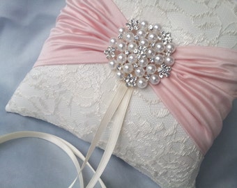 wedding ring cushion orchids and pink powder or ivory White