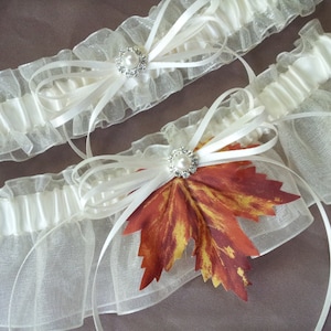 Wedding Garter Autumn Fall Leaves Leaf and Bridal Garter Set image 1