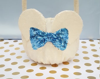 Ivory Turquoise Blue Minnie Mouse Style Flower Girl Basket Bow