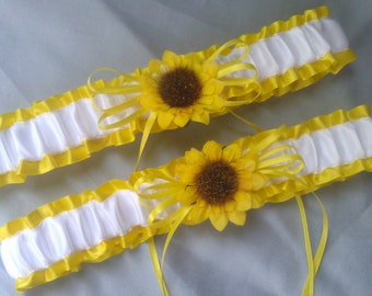 Sunflower Bridal Garter Set Sunshine Yellow White Wedding Garter