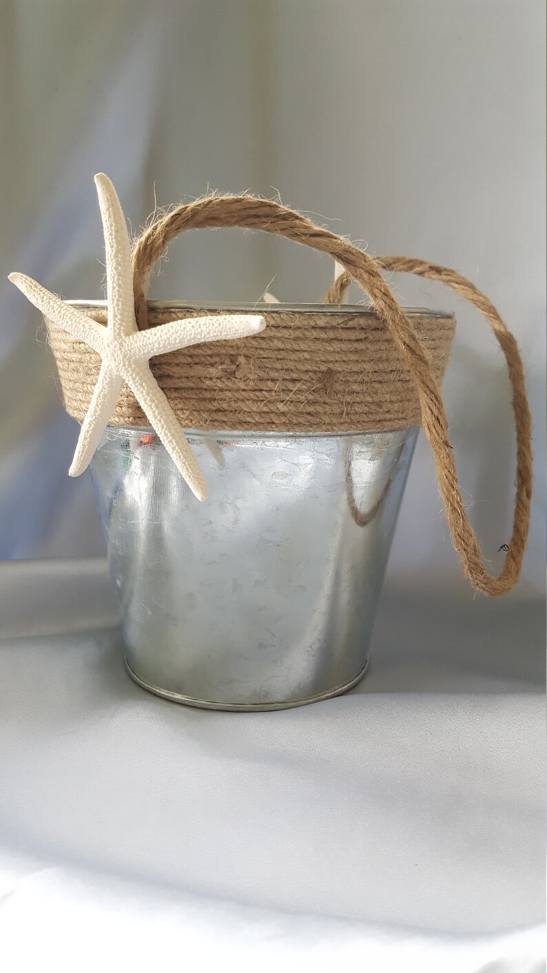 Beach Wedding Flower Girl Basket Galvanized Metal Bucket Etsy