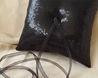 Black Sequin Ring Bearer Pillow Wedding Ring Pillow