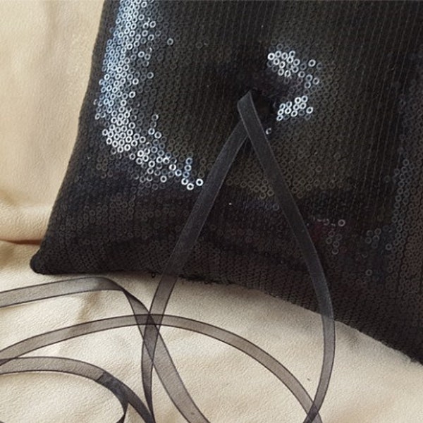 Black Sequin Ring Bearer Pillow Wedding Ring Pillow