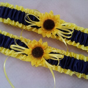 Sunflower Bridal Garter Set Sunshine Yellow Navy Blue Wedding Garter image 2