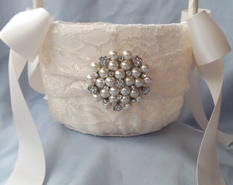 Ivory Flower Girl Basket Flower Girl Basket Pearl Rhinestone Accent Wedding Basket Unique