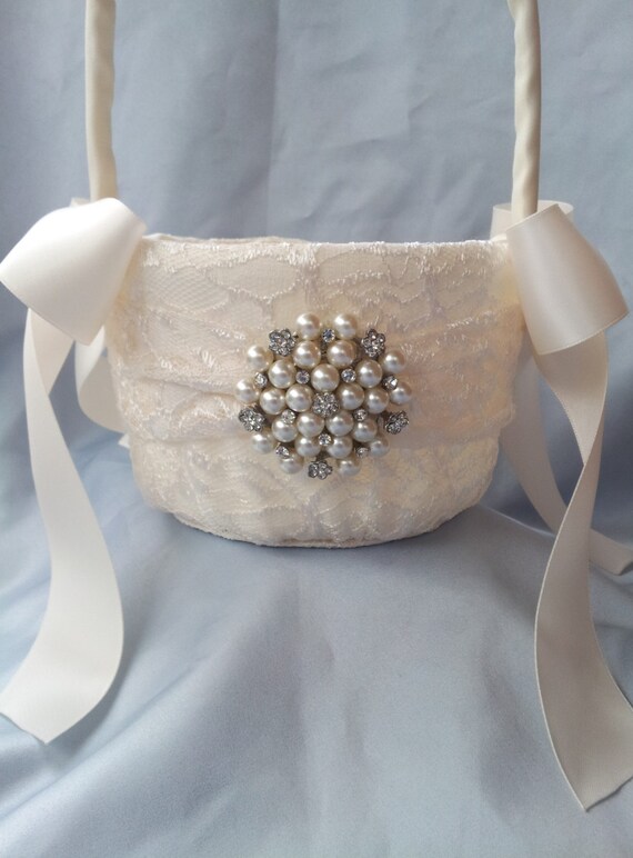 Ivory Flower Girl Basket Flower Girl Basket Pearl Rhinestone Etsy