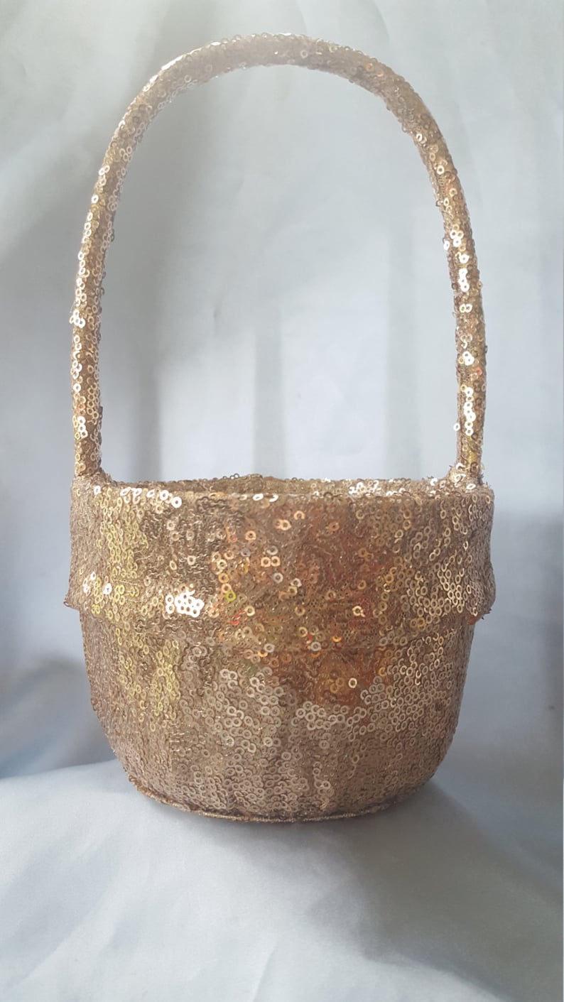 Gold Sequin Flower Girl Basket Sparkling Wedding Bridal Flower Etsy