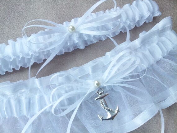 Beach Wedding Garter Anchor Garter Set White Sheer Organza Etsy