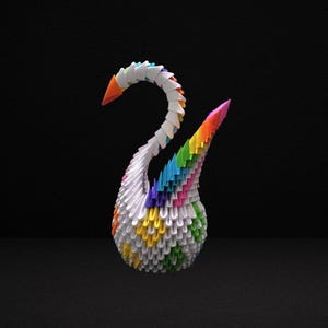 3D Origami Rainbow Swan: Handmade Paper Sculpture, Wedding Centerpiece