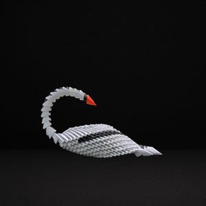 Elegant 3D Origami Swan Sculpture – Handcrafted Modular Paper Art with White & Black Accents