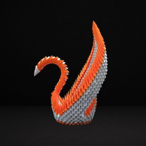 3D Origami Swan Sculpture: Handmade Orange & White Paper Art