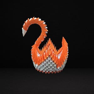 3D Origami Swan: Handmade Orange & White Paper Sculpture