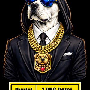 Hip Hop Pitbull PNG – Gangster Dog Suit Streetwear Design, Urban Rap Pitbull Clipart, DTF Print Ready 4500x5400 300 DPI