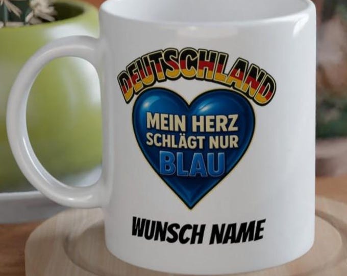 Featured listing image: Deutschland Tasse – Mein Herz schlägt nur Blau | Personalisierte Statement Tasse mit Wunschname