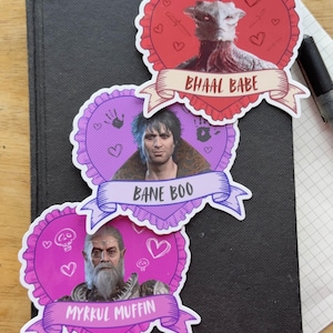BG3 Dead Three Chosen Cuties Heart Stickers 3.5&quot; GlOSSY Vinyl Water resistant Durge Gortash Ketheric sticker - BG3 Baldur&#39;s gate 3.
