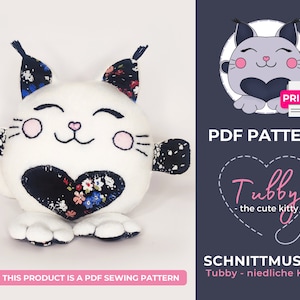 TUBBY Niedliche Katze - Schnittmuster für Kuscheltier - PDF A4 Digital Sewing Pattern Stuffed Animal DIY Project