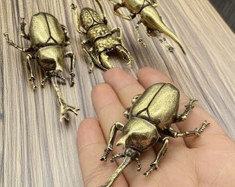 Vintage Brass Beetle Ornament - Golden Rabbit Sculpture, Gift for Ocean Lovers, Animal Figurines Collection, Desktop Ocean Decor